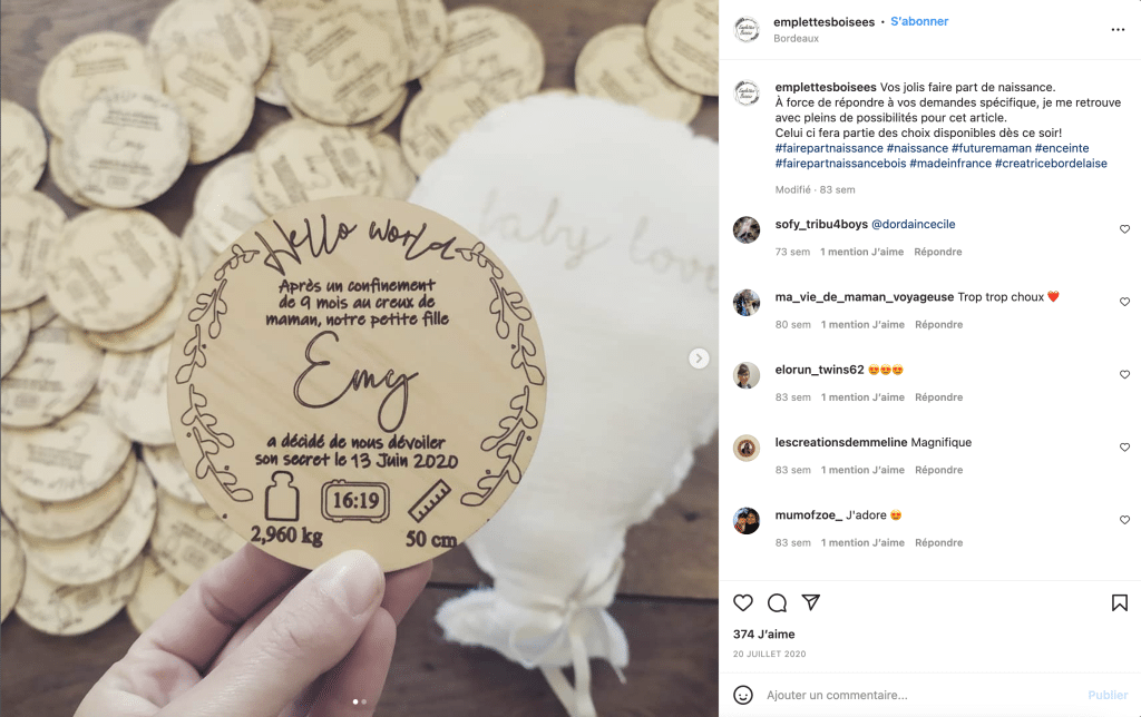 faire part de naissance gravure en bois